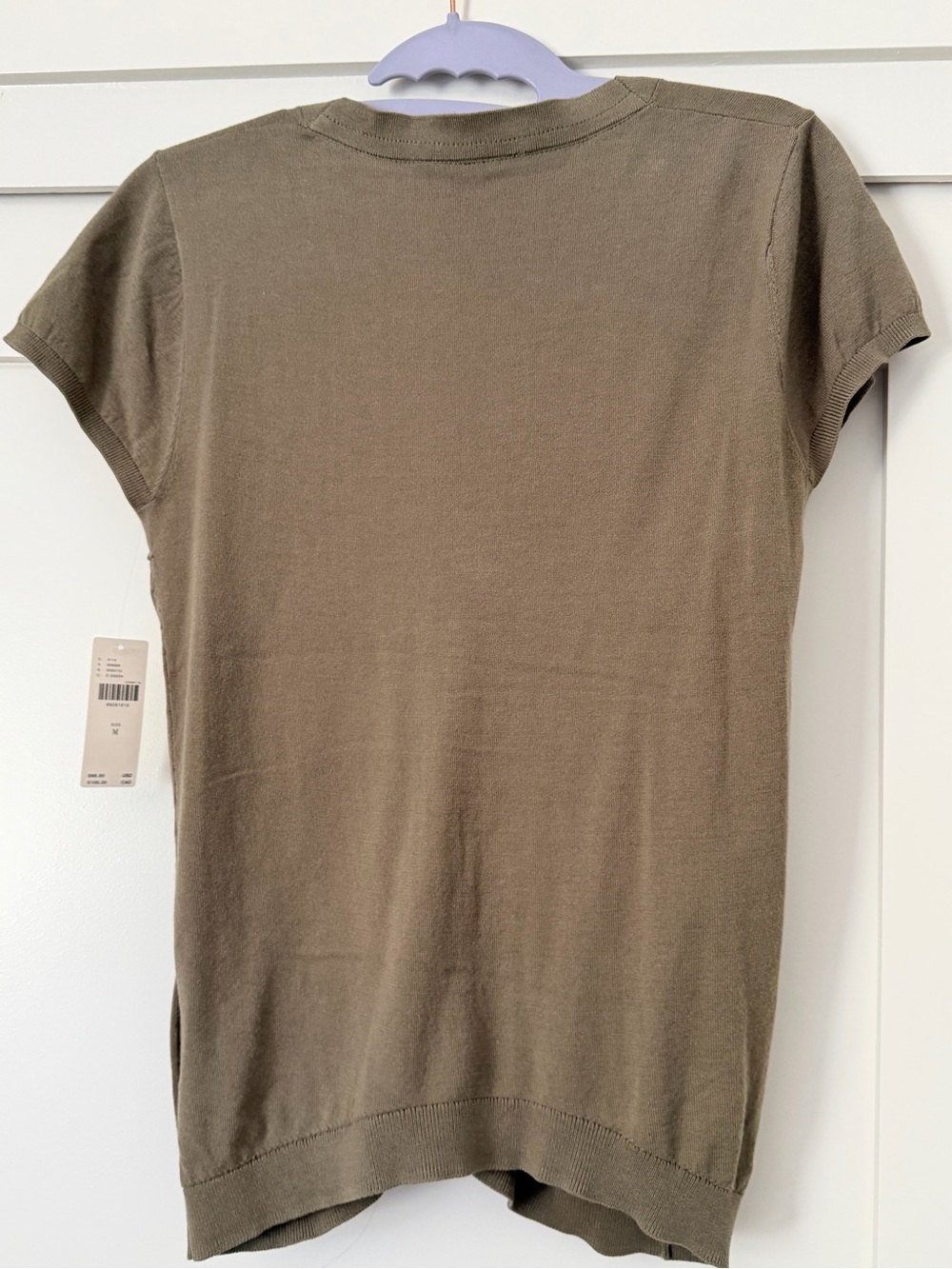 Anthropologie Olive Button-Front Ruched Short-Sleeve Top - Picture 3 of 3